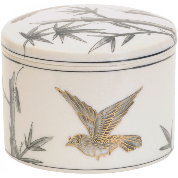 Bunting Bird Gilded Ceramic Trinket Jar